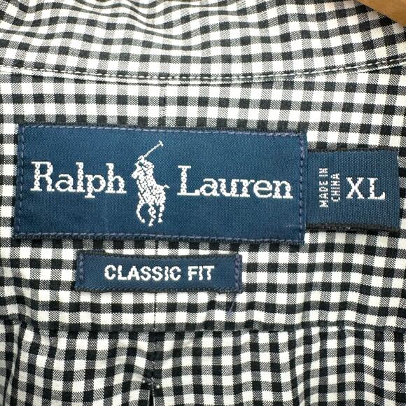 Ralph Lauren | Men's XL | Classic Fit Black White Check Short-Sleeve Dress Shirt - Picture 3 of 6